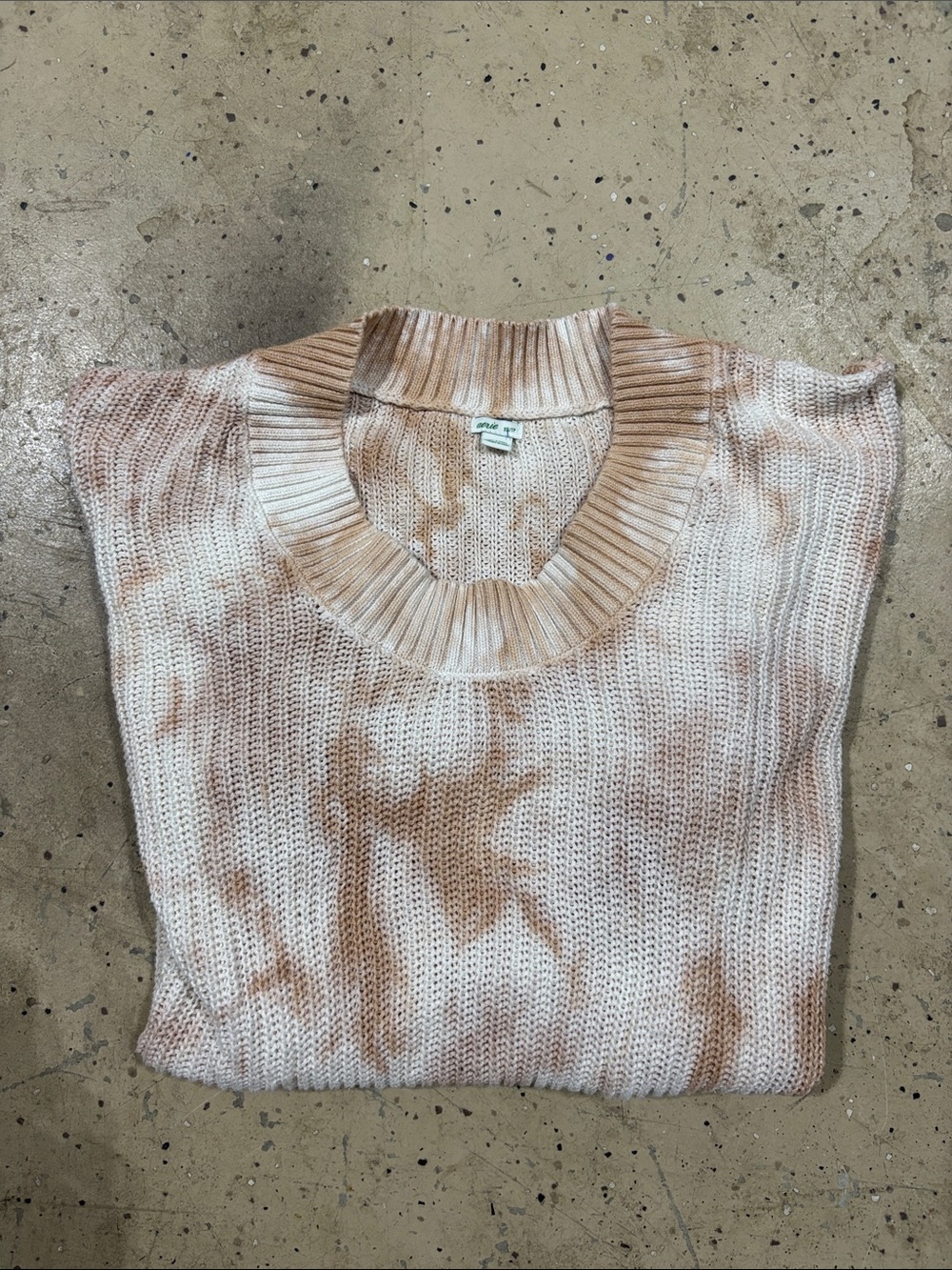 aerie Cream and Light Brown Tie-Dye Crewneck Sweater